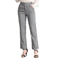 thumbnail image 1 of INSPIRE CHIC Pantalones a cuadros casuales para mujer, bolsillos, pierna recta, trabajo, oficina, pantalones Azul gris claro S, 1 of 6
