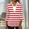 thumbnail image 3 of Lmnyox Women's Shirts Fashion 3/4 Length Sleeve V Neck Striped Tops Casual Dressy Button Collared Golf Shirts, 3 of 7
