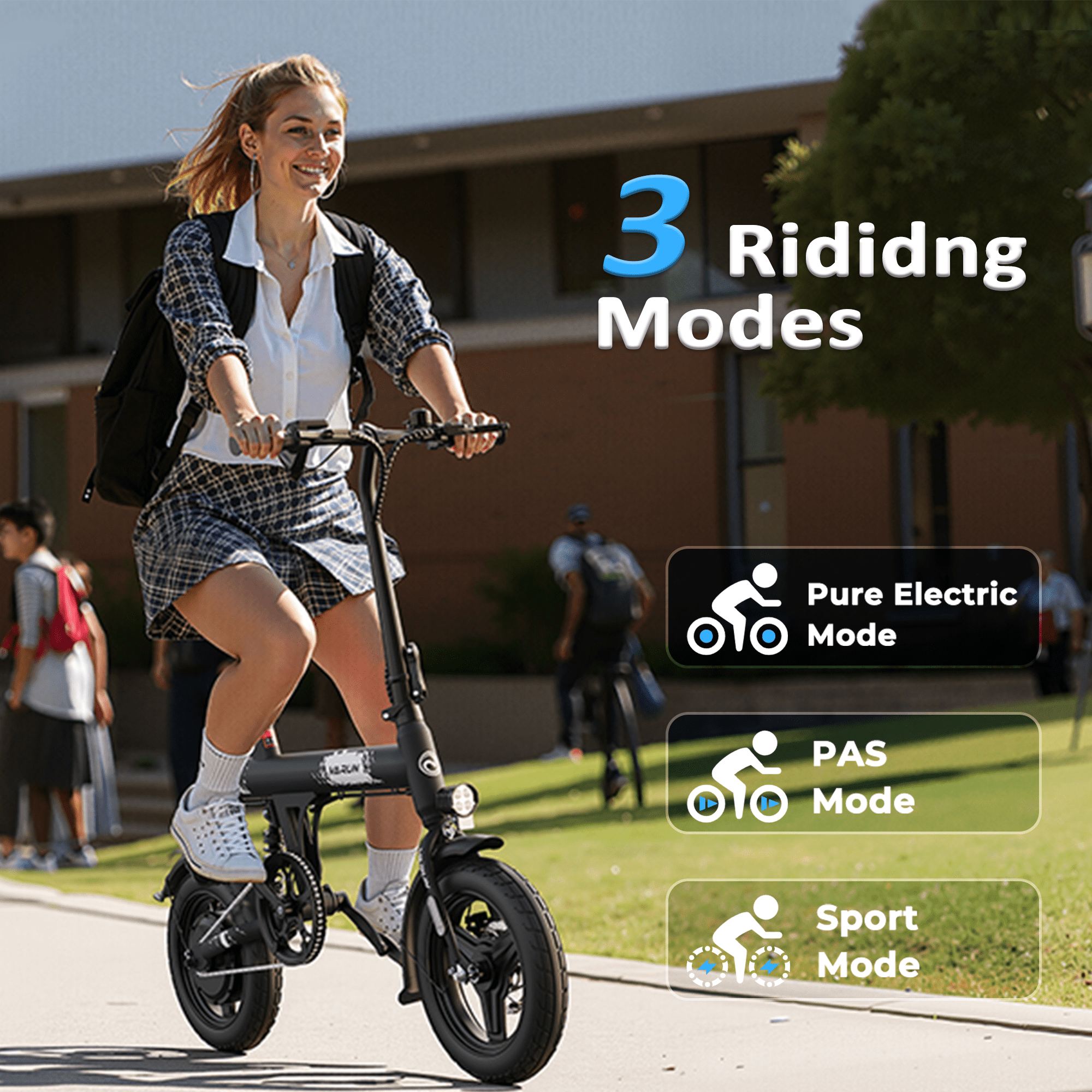 VARUN Electric Bike, 14" Folding EBike for Adults Teens, Peak 500W 36V 280.8Wh Battery, Mini Commuter City Ebike with Rear Shock Suspension up to 20MPH, 25Mile Range,UL2849