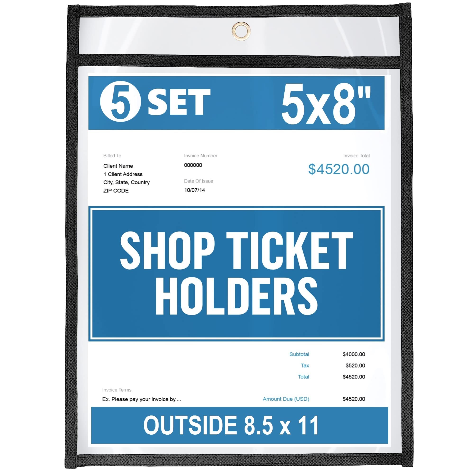 5 Pack 5x8 inch Job Ticket Holders Heavy Duty Black Shop Ticket Holders