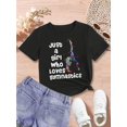 thumbnail image 2 of [Gymnastics Print T-Shirt] Girls' Summer Casual Round Neck T-Shirt with Gymnastics Print, Cotton Knit Fabric, Stretchy Short Sleeve Top with Letter Detail - Regular Fit, 2 of 6