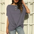 thumbnail image 2 of Birdeem Solid Color off Shoulder T-Shirt Loose Short Sleeved Top for Women, 2 of 12