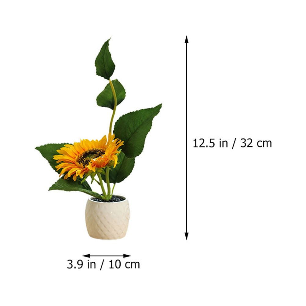 2 Pcs Potted Sunflower Fake Green Plant Decors Desktop Adornments Delicate Plant Faux Flowers Indoor Potted Plants