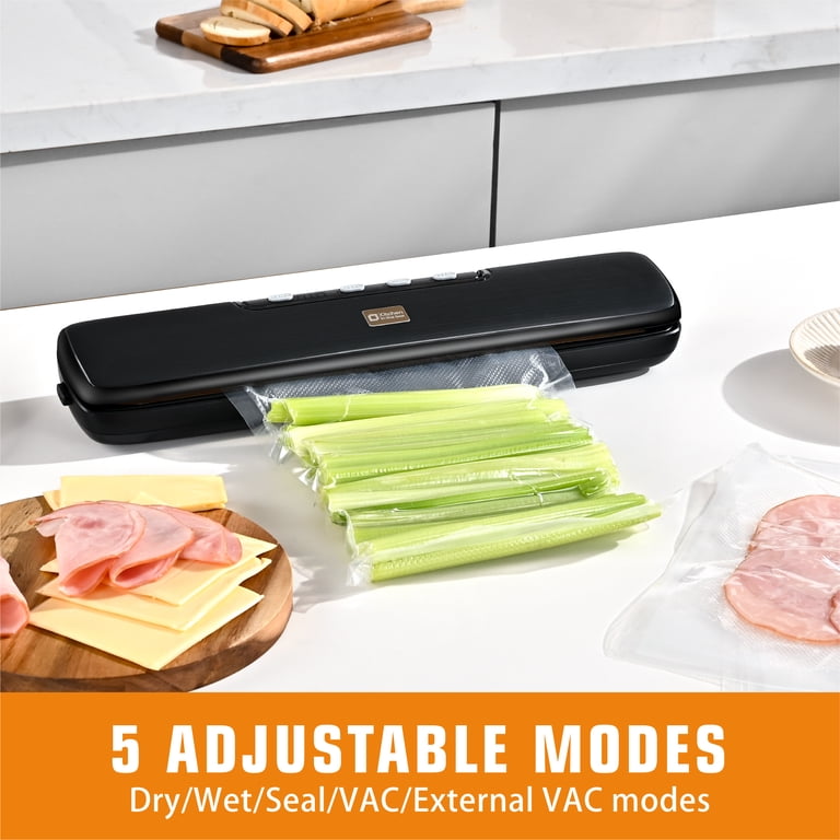 Kitchen In The Box Vacuum Sealer Machine With 15Pcs Bags, Automatic Air Sealer For Food Storage With 5 Sealing Temperatures, Dry/Wet/Seal/Vac/External Vac Modes, Black