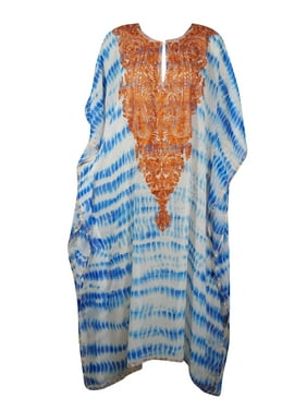Mogul Women Kaftan Maxi Dress, Bohemian BLUE Kaftan, Embroidered Kaftan, GEORGETTE Summer Resort Wear, Beach Dresses, Long Caftan 4XL