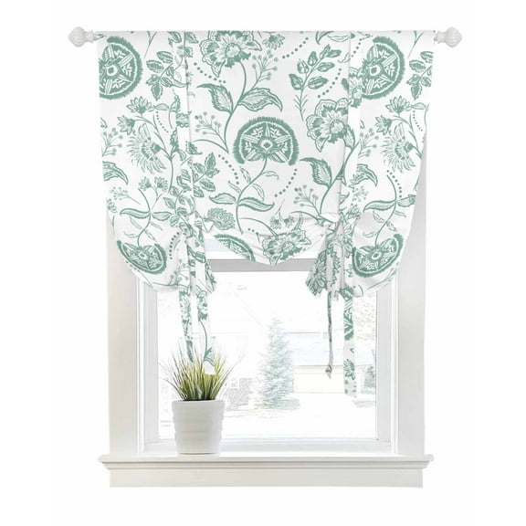 Turquoise Farmhouse Tie Up Curtains for Window, Thermal Insulated Balloon Shade Adjustable Rod Pocket Curtains Valance Panels for Kitchen Bathroom Cafe 52 x 63 Retro Botanical Plant Fruit Leaf