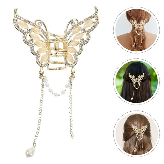 COMPUKAS Stylish Butterfly Hair Clip with Cat Eye Stone for Strong Hold and Elegant Hair Styling