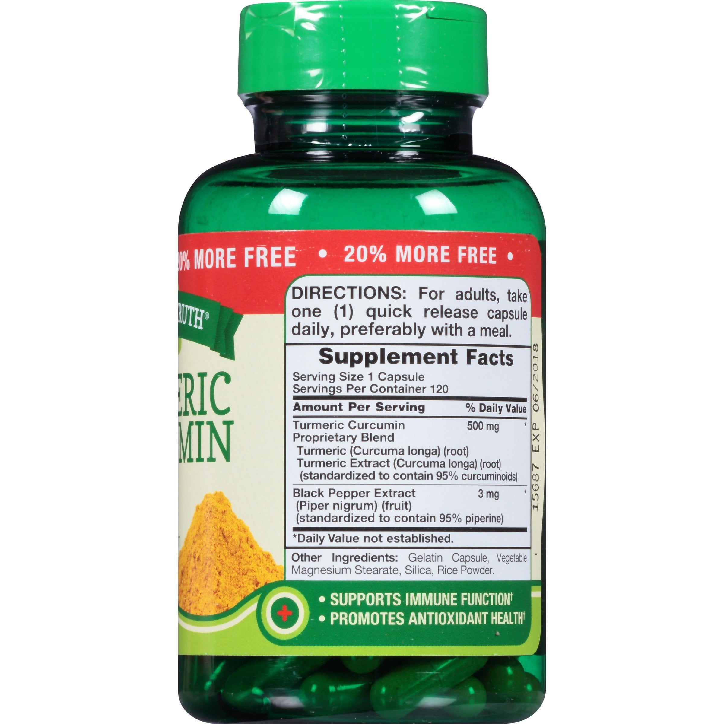 Natures Truth Turmeric Curcumin Complex 500 mg Plus Black Pepper Extract Quick Release Capsules 120 ea (Pack of 6)