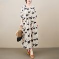 thumbnail image 4 of Vestido suelto de mujer Vintage estampado con bolsillo manga larga cuello redondo Casual vestid Abanopi  Vestido, 4 of 7