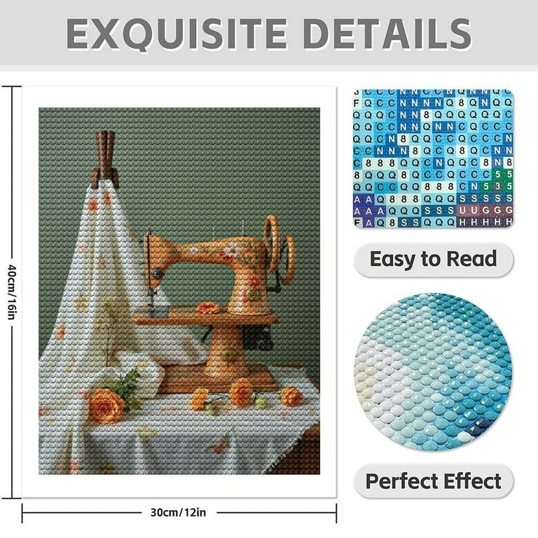 Diamond Art Kit for Adults, Vintage Sewing Machine Floral Decor
