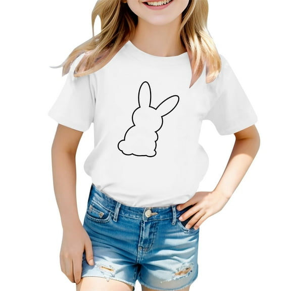 Rhuody 3-4 Years Toddler Clothes For Girls Bunny Pattern O Neck Short Sleeve Tee Spring Summer Easter Day Tops Leisure Outfits White