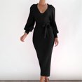 thumbnail image 3 of Vestido Vestido ajustado con cuello en V Vestido de punto para mujer con cinturón Túnica Vestido largo Traje de vacaciones Cgtredaw Negro T M para Mujer, 3 of 5