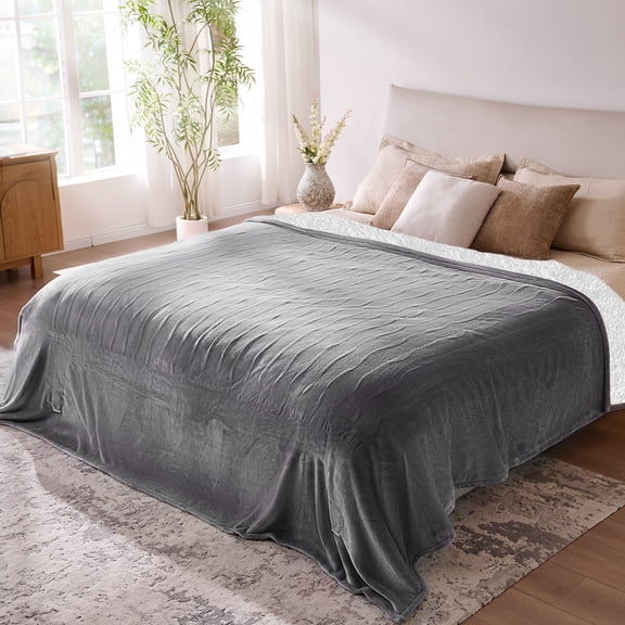 Electric Blanket 90" x 100" King Size Heated Blanket, Flannel and Sherpa, 10 Hour Auto-off, 9 Heat Settings, Fast Heating, Machine Washable, Black