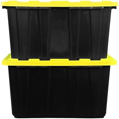 BLACK & YELLOW 27-Gallon Storage Bin with Snap-on Lid, Heavy Duty Plastic Storage Bins with Lid, Stackable, 2 Pack$$Home Decor, Kitchen, & Other