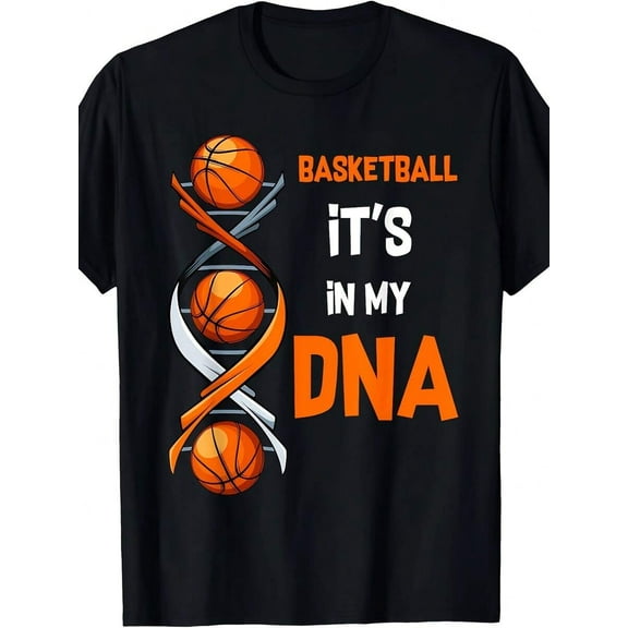 Basketball Printed In My DNA, Men's Round Neck Short Sleeve Cotton T-Shirt, Casual And Comfortable Daily Wear Black One Piece G