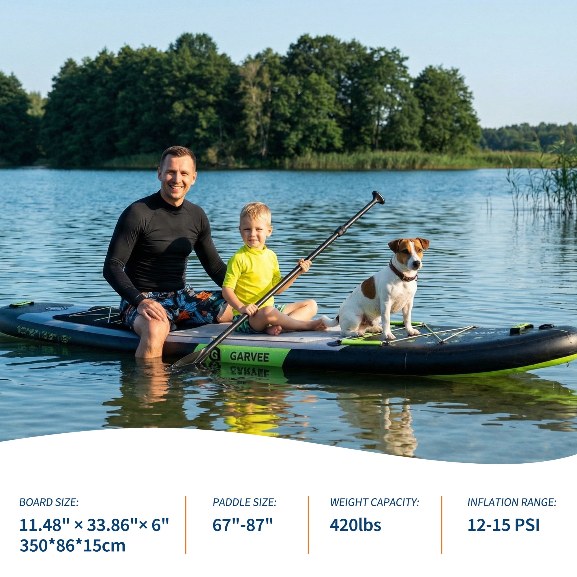11'5" Stable Inflatable Rise Up Paddle Board with Premium SUP Accessories, Non-Slip EVA Deck Pad, Built-in Camera Mount, for Adults, Youth Water Sports & Fishing