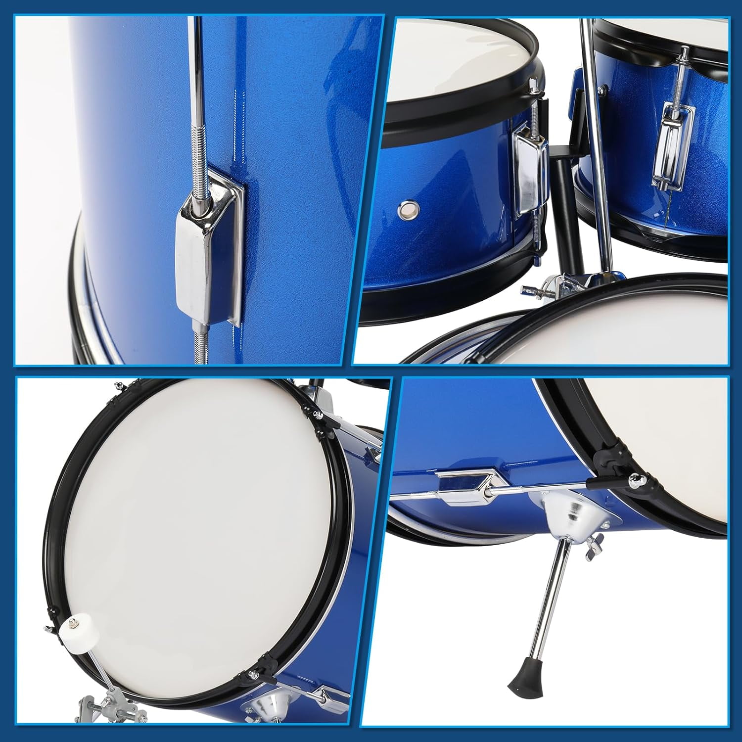 5-Piece Complete Junior Drums Set, 14 Inch Beginners Drum Kit with Throne Stool, Pedal & Drumsticks, Drums Musical Instruments W/Cymbal, Hi-Hat, Floor, Tom and Snare Drum 16"x11" Dark Blue