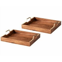 VintiquE Handcrafted Solid Wood Serving Tray Set of 2 with Handles, 14 x 10 inches Brown