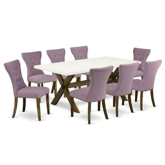 East West Furniture X-Style 9-piece Wood Dinette Set in Jacobean Brown