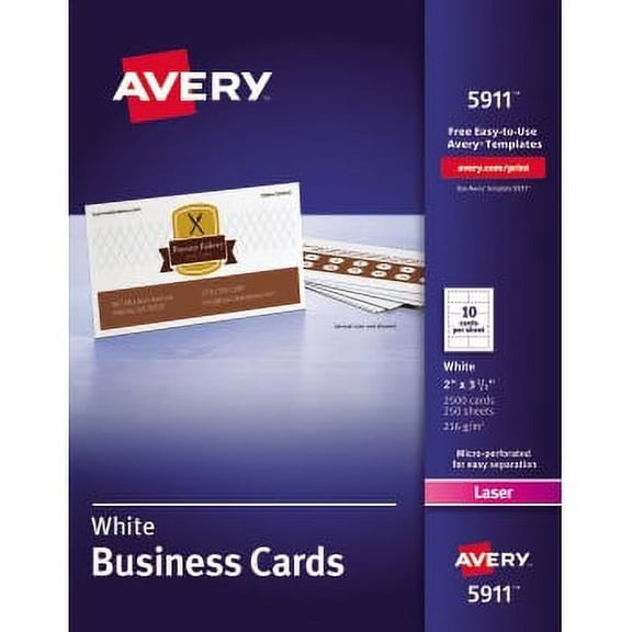 Avery Business Cards, Uncoated, Two-Sided Printing, 2" X 3 1/2", 2500/Bx