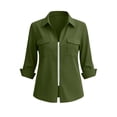 thumbnail image 5 of Women's Shirt Solid Long Sleeve Zipper Blouse Roll Up V Neck Collared Casual Tops with Pocket Vacation Wear Business Outfits, 5 of 8