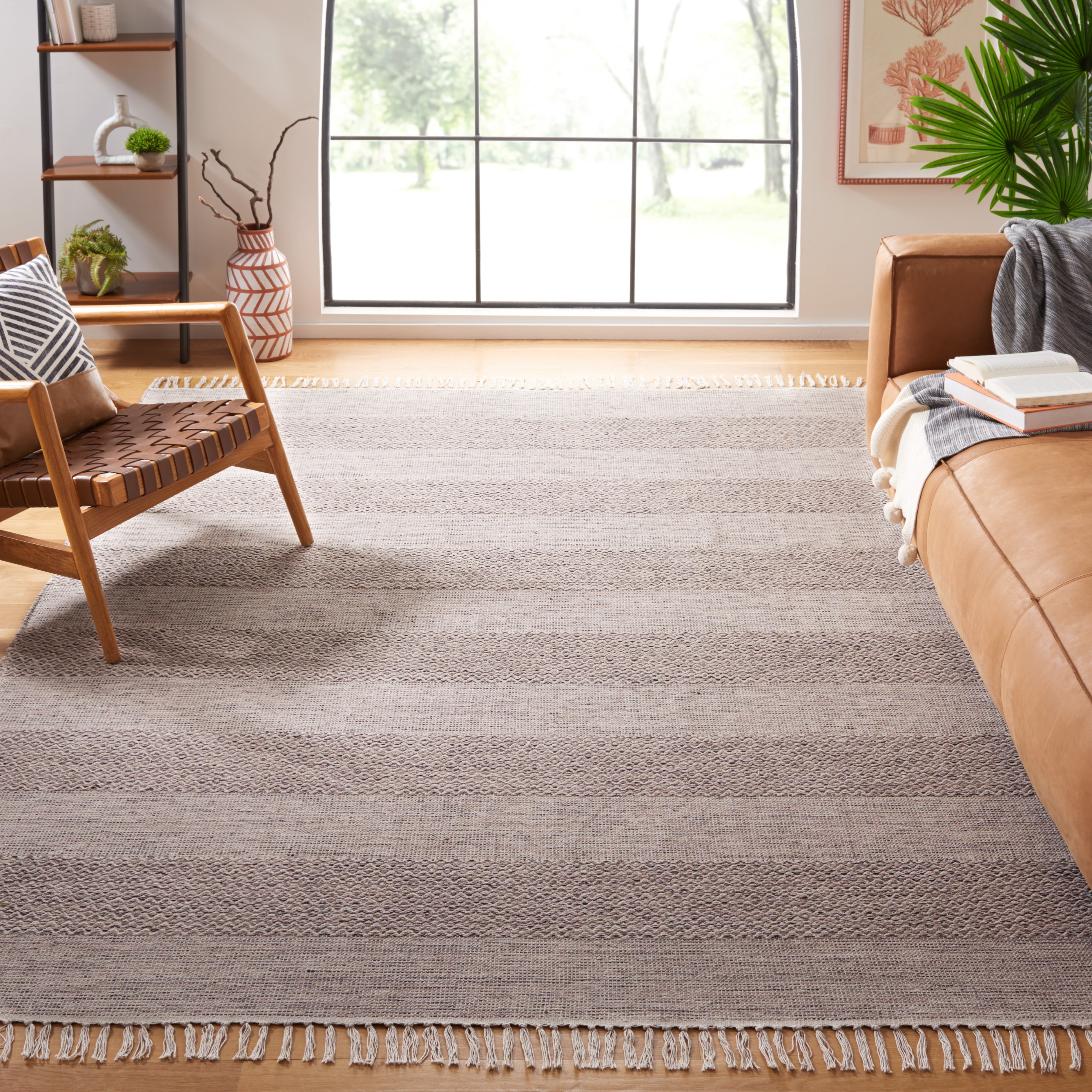 SAFAVIEH Montauk Karlene Geometric Cotton Area Rug, Ivory/Steel Grey, 10' x 10' Square