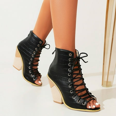 

XIAQUJ Fashion Club Show Thin Stiletto Heels Strap Open Toed Hollow Out Female Roman Shoes Sandals Sandals for Women Black 9(42)