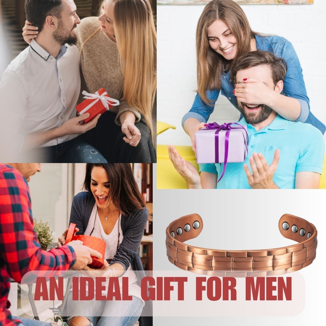 Wollet Copper Magnetic Bracelets for Men, Adjustable Magnets Copper Jewelry Set of 2