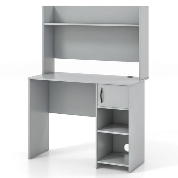 Home Office Desk with Raised Display Shelf and Two Open Shelves