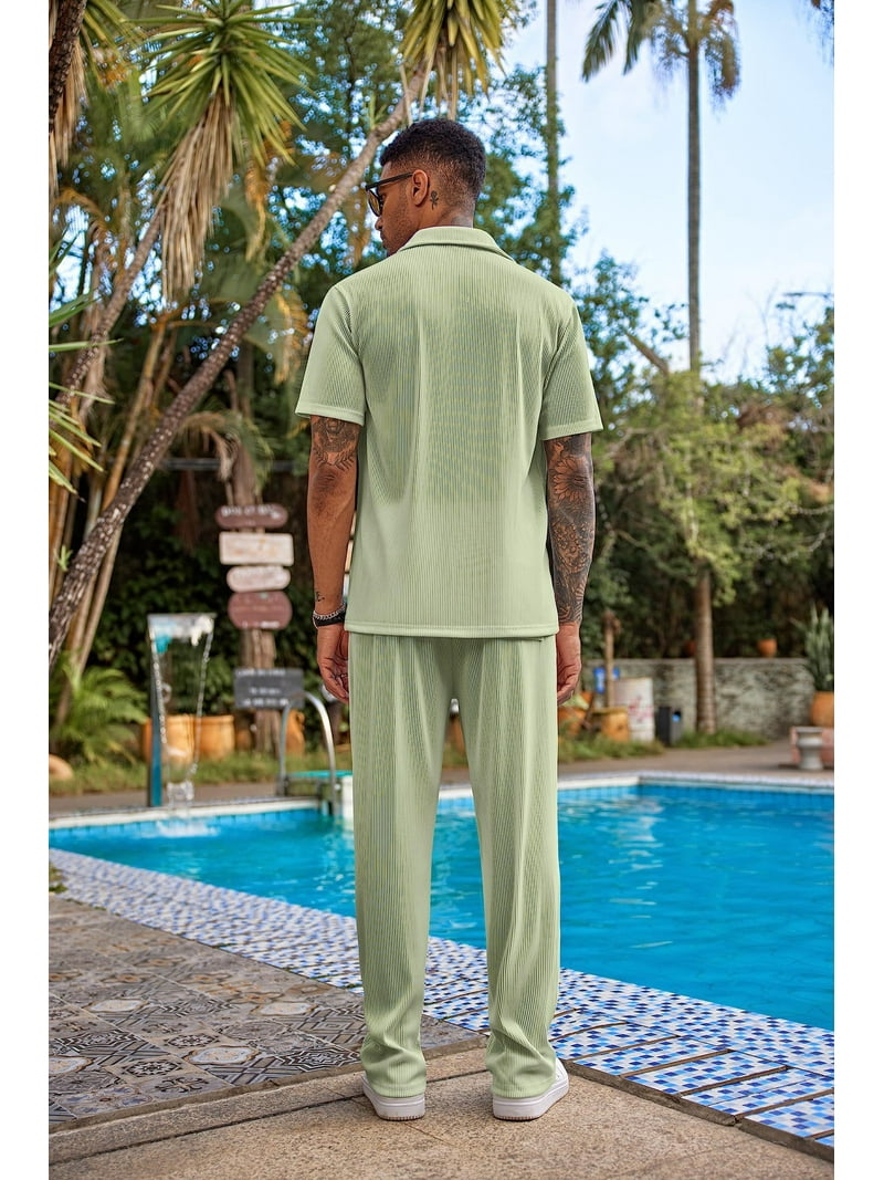 COOFANDY Men's Linen Pants – Elastic Drawstring Waist, Lightweight Summer Beach Trousers In Army Green (Size XL)