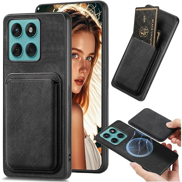 wonima11 for Motorola Edge 60 Fusion/Edge 60 Pro Magnetic Case with Detachable Credit Card Holder Slot, PU Leather Slim Fit Scratch Resistant Ultra-Thin Case for Edge 60 Fusion. TCK-Retro Black