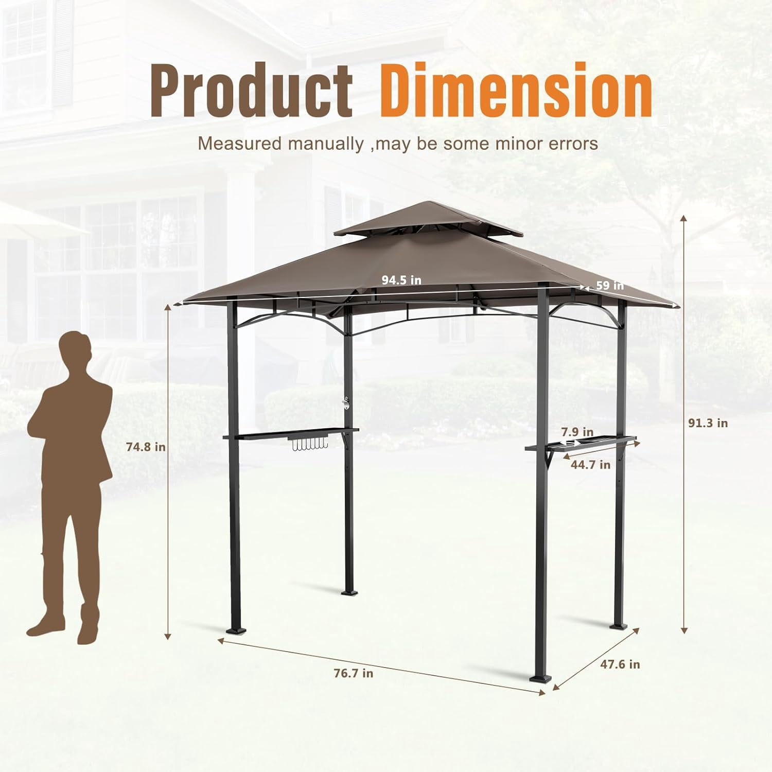 SUNCROWN Outdoor Grill Gazebo 8 x 5, Patio Double Tiered BBQ Canopy w/Air Vent, Gazebo Canopy with 8 Hook Tools for Barbecue Picnic Garden, Backyard, Poolside, Brown