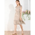 thumbnail image 2 of Vestido de volantes fruncidos con cuello en V y mangas con volantes florales para mujer Beige S, 2 of 6