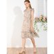 thumbnail image 2 of Vestido de volantes fruncidos con cuello en V y mangas con volantes florales para mujer Beige S, 2 of 6