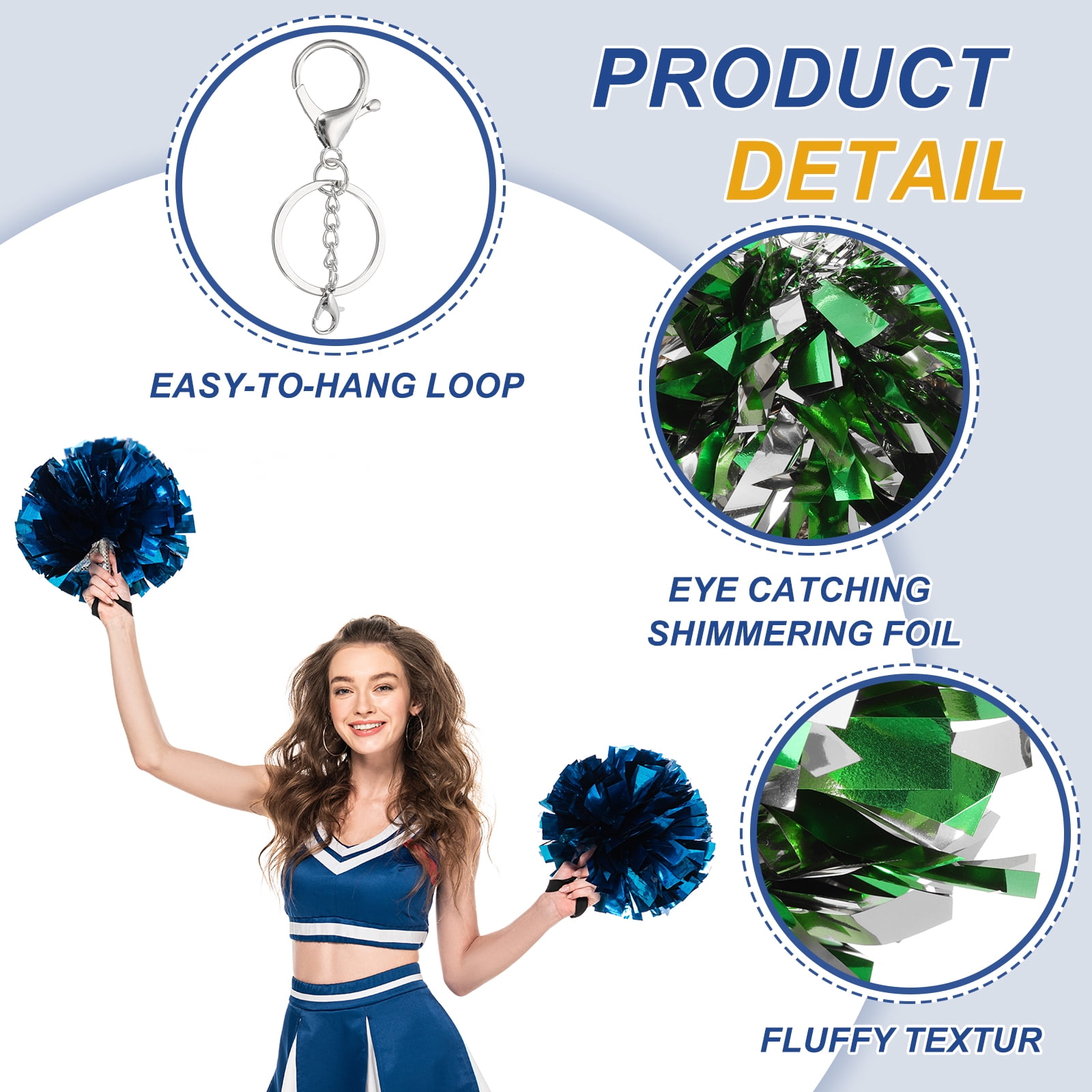 Uxcell 20 Pcs Cheer Pom Pom Keychain, Cheerleading Gift Charm Plastic Keyring Bulk for Cheerleaders Team Women Sports Events Cheer Accessory Supplies, Green/Silver Tone