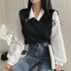 thumbnail image 1 of Blusa de estilo coreano para mujer, blusa falsa de dos piezas con cuello tipo Polo, Tops Y2k, ropa de calle holgada para jóvenes, camisa elegante, 1 of 5