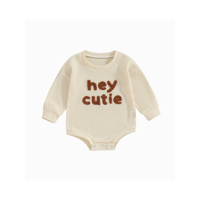 xiaxaixu Toddler Baby Waffle Rompers Letter Pattern Patchwork Long Sleeve Jumpsuit for Newborn Infant Cute Clothes