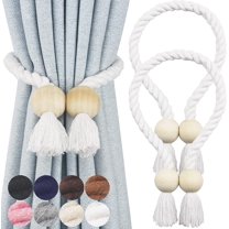 2 Pack Magnetic Curtain Tiebacks Cotton Hand Woven Tie Back Decorative Rope Holdbacks for Curtains Draperies No Tools Required, White