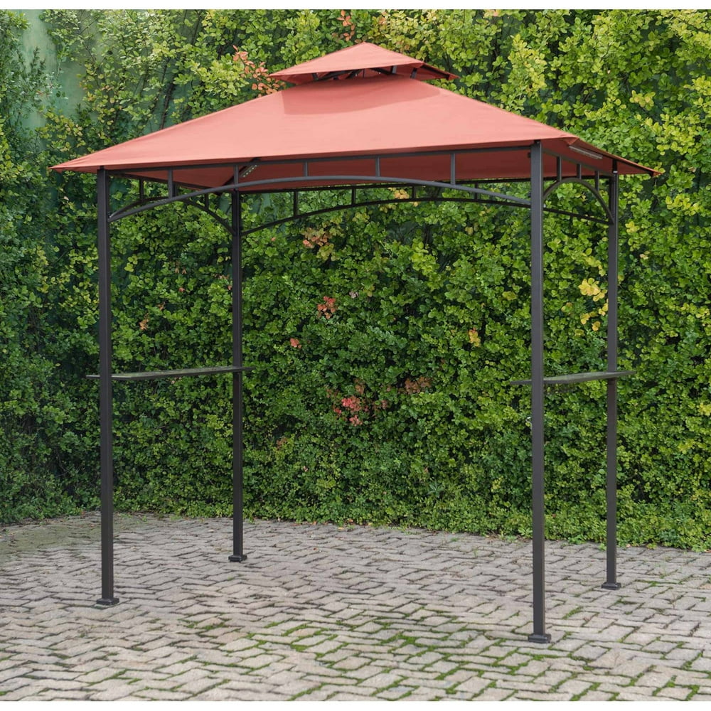 Sunjoy Soft Top Grill Gazebo with Terra Cotta Canopy and LED Lights