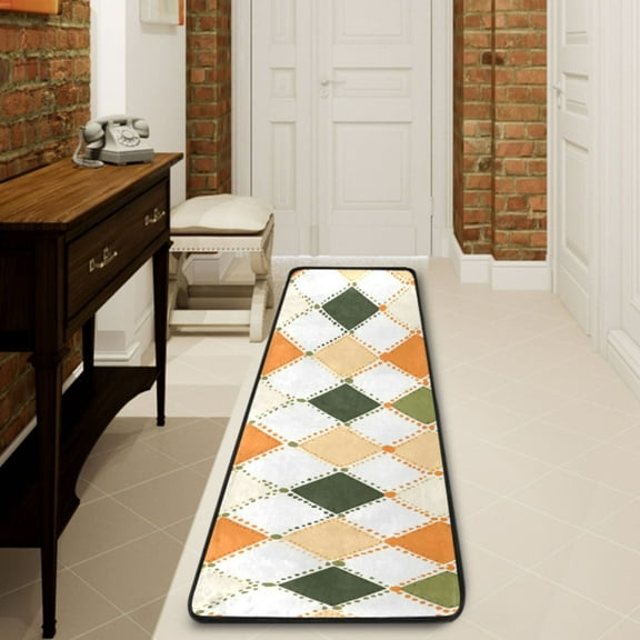 Ryvnso Checkered Grid Pattern Hallway Runner Rugs Floor Carpet Non Slip Entryway Mat 2' x 6'