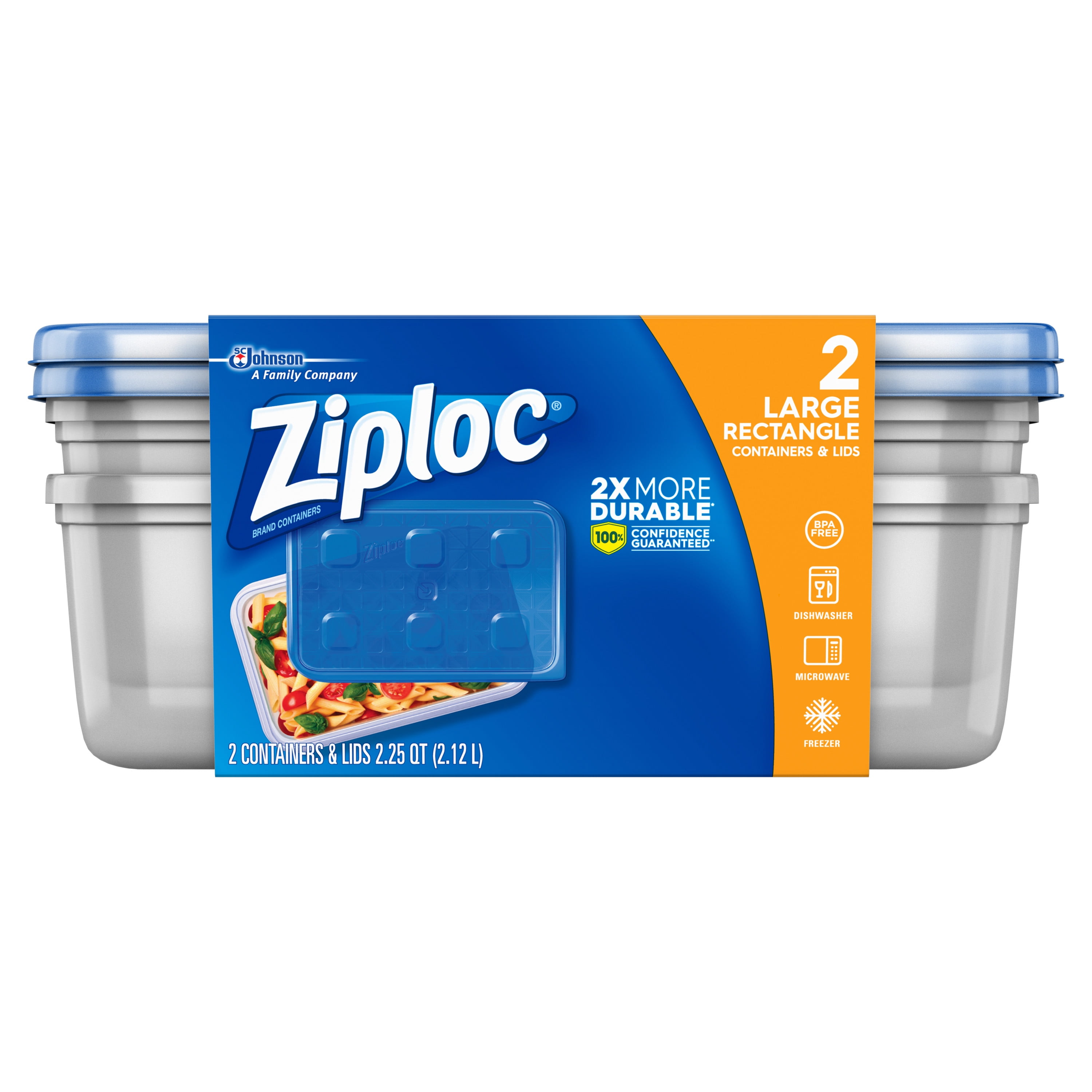 Ziploc Container with One Press Seal, Large Rectangle, 2 ct Walmart
