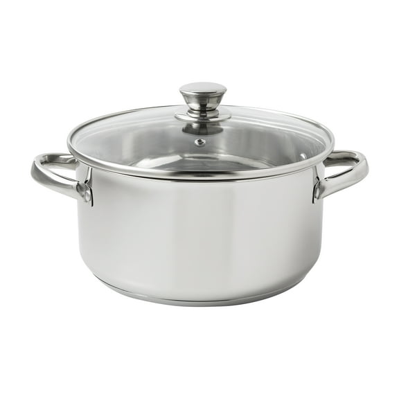 Mainstays Stainless Steel 5-Quart Dutch Oven with Glass Lid, Riveted Handles