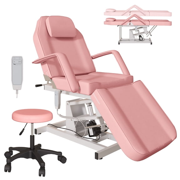 KIGOTY Adjustable Leather Massage Table with Hydraulic Stool and Towel Hook, 72”L, Pink