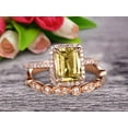 thumbnail image 1 of Milgrain Art Deco 2.25 Carat 7x5mm Emerald Cut Champagne Diamond Moissanite Wedding Set Engagement Ring Anniversary 10k Rose Gold Claw Prongs Eternity Matching Band, 1 of 5