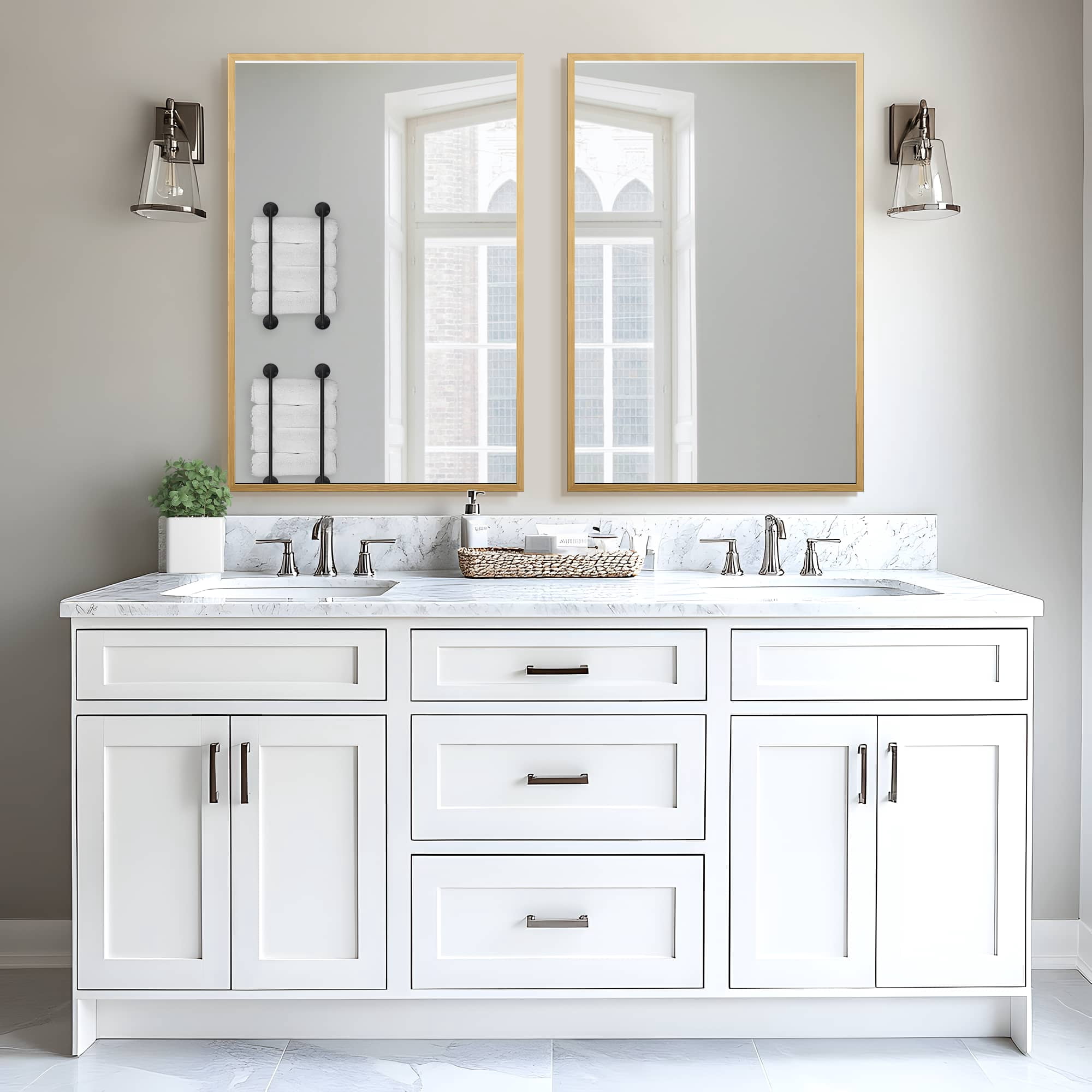 MAYEERTY 36"x24" Aluminum Alloy Rectangular Hanging Mirror, Mid-Century Bathroom Mirror, Gold
