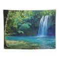 thumbnail image 5 of PRATYUS  Woodland Tapestry King Size, Waterfall Asia Thailand Jungle Tropic Plants Trees Tourist Attraction, Wall Hanging Bedspread Bed Cover Wall Decor, Turquoise Green 50x40inch, 5 of 6