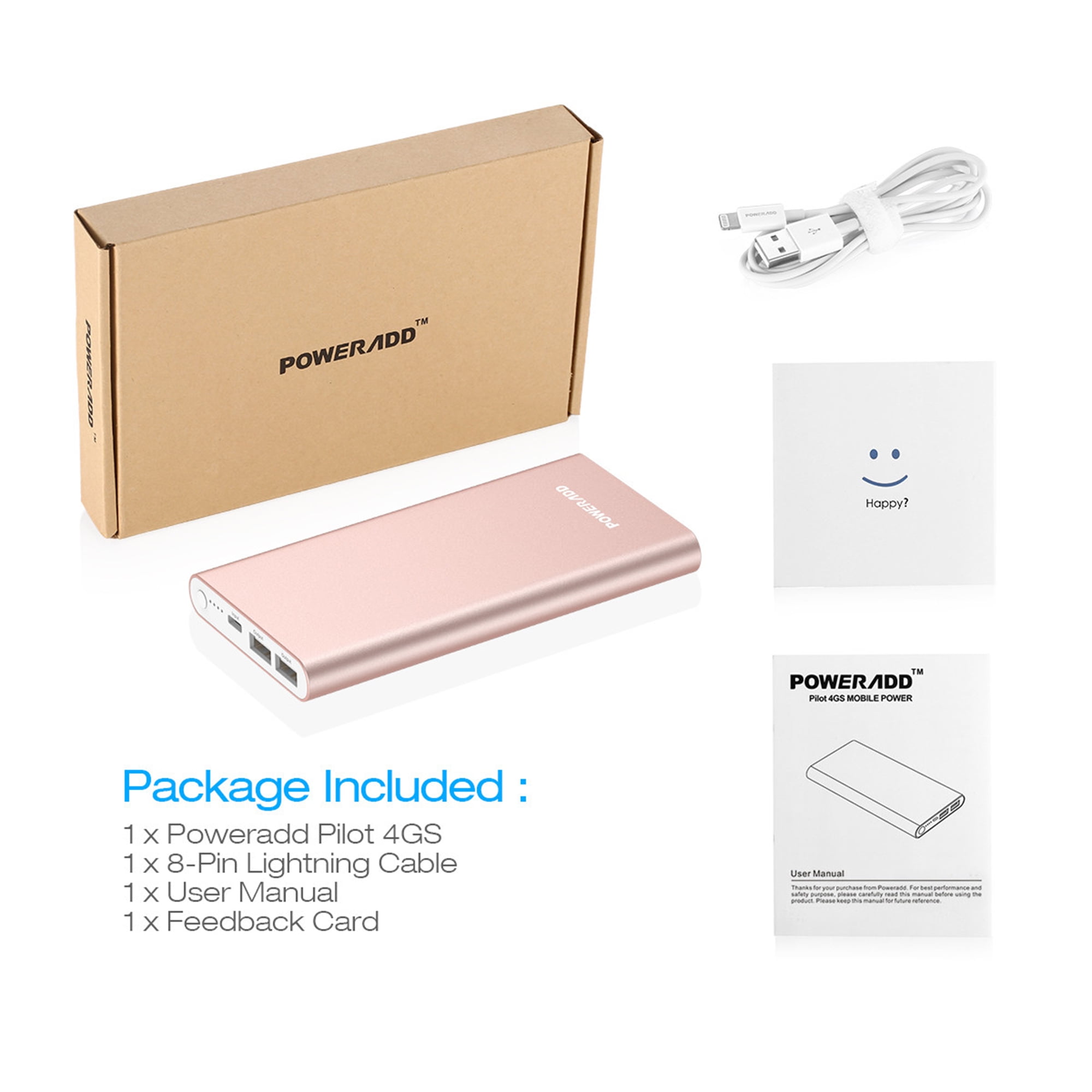 MFi 8-Pin Cable Included POWERADD Pilot 4GS 12000mAh Portable Charger with 8-Pin Input /& Dual 3A Port External Battery Pack Compatible with iPhone Samsung Galaxy and More iPad Black