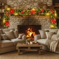 thumbnail image 3 of 9Ft Pre-lit Christmas Garland with LED Lights Battery Operated, Holiday Decoration Stairs Wall Mantle Door Indoor Outdoor, Decorated with Red Flower, Balls, Berries, Snowy Pine, Christmas Collection, 3 of 9