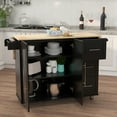 thumbnail image 2 of Royard Oaktree Rolling Kitchen Island Cart with Drop Leaf, Spice Rack, Drawers, and Cabinet, Black, 2 of 7