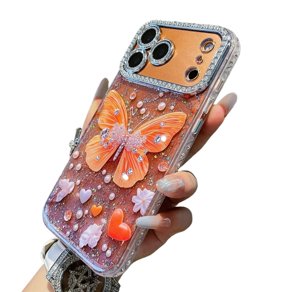 For Apple IPhone 16 Pro Max Sparkly Clear Phone Case Butterfly Bling Rhinestone